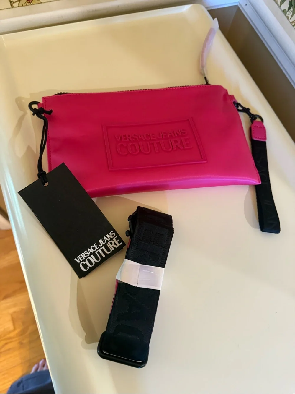 Versace Jeans Couture Gummy Logo Fuchsia Crossbody Bag – New With Tags
